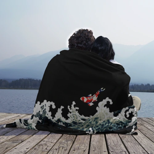 Плед 3D с принтом Карп Кои Волна Япония Рыба, вид сбоку #3