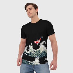 Мужская футболка 3D Карп Кои Волна Япония Рыба - фото 2
