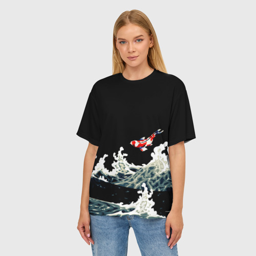 Женская футболка oversize 3D Карп Кои Волна Япония Рыба, цвет 3D печать - фото 3