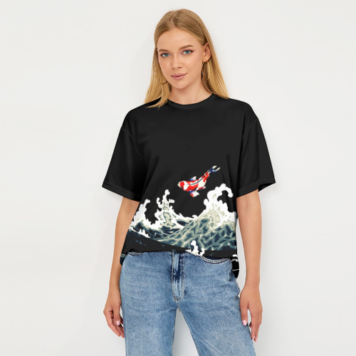 Женская футболка oversize 3D Карп Кои Волна Япония Рыба, цвет 3D печать - фото 5