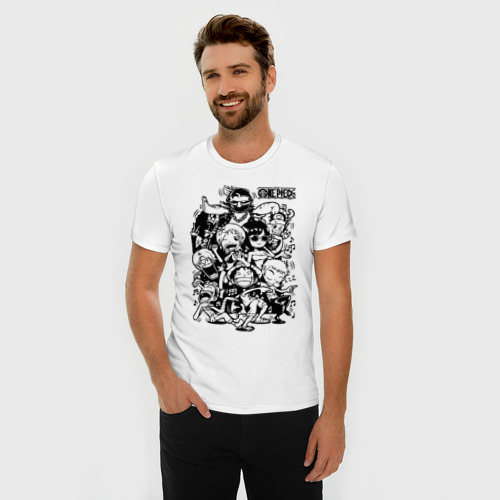 Мужская футболка хлопок Slim Персонажи Ван-Пис Большой куш, цвет белый - фото 3