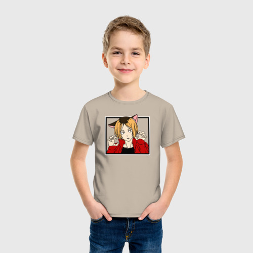 Детская футболка хлопок с принтом Кенма Козуме, Неко мальчик, фото на моделе #1