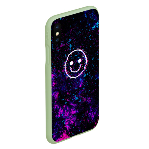 Чехол для iPhone XS Max матовый Glitch smile глитч смайл, цвет салатовый - фото 3