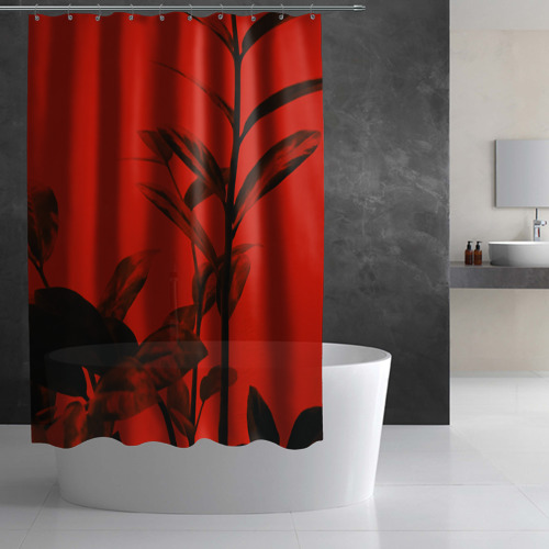 Штора 3D для ванной Красное растительное - фото 2
