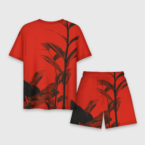 Мужской костюм с шортами 3D Красное растительное, цвет 3D печать - фото 2