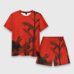 Мужской костюм с шортами 3D Красное растительное