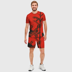 Мужской костюм с шортами 3D Красное растительное - фото 2
