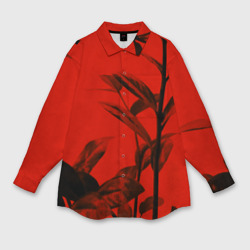 Женская рубашка oversize 3D Красное растительное