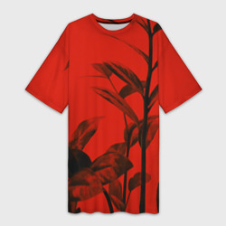 Платье-футболка 3D Красное растительное