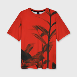 Женская футболка oversize 3D Красное растительное