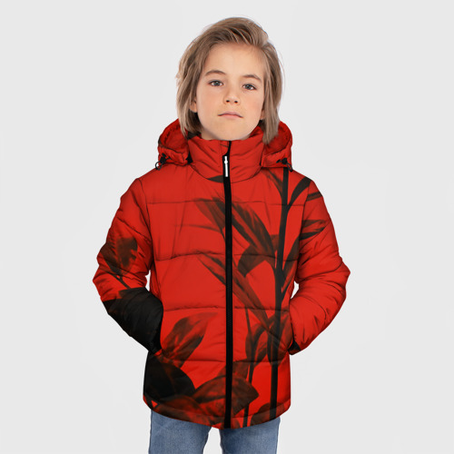 Зимняя куртка для мальчиков 3D Красное растительное, цвет светло-серый - фото 3