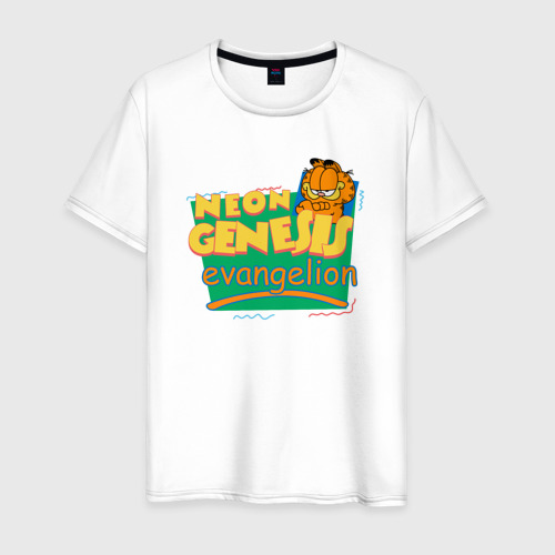Мужская футболка из хлопка с принтом Garfield genesis Evangelion, вид спереди №1