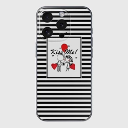 Чехол для iPhone 15 Pro силиконовый с защитой камеры Скетч влюбленные мальчик и девочка 