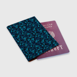 Обложка для паспорта матовая кожа Синий  полигональный паттерн - фото 2