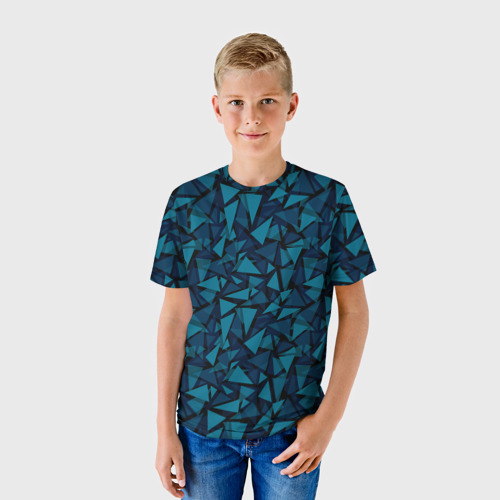 Детская футболка 3D Синий  полигональный паттерн, цвет 3D печать - фото 3
