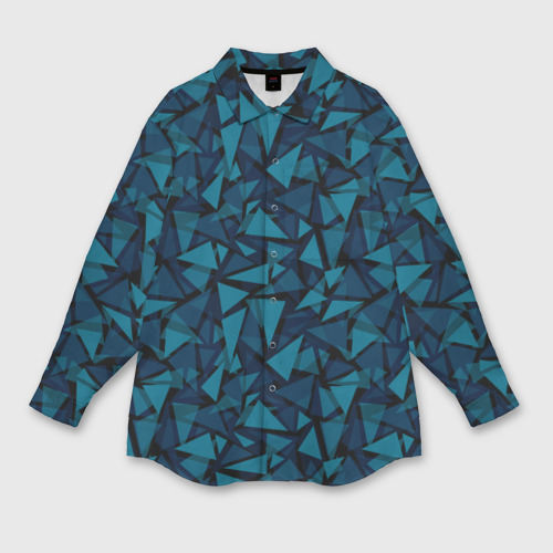 Женская рубашка oversize 3D с принтом Синий  полигональный паттерн, вид спереди #2