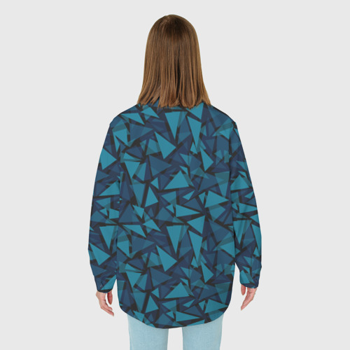 Женская рубашка oversize 3D с принтом Синий  полигональный паттерн, вид сзади #2