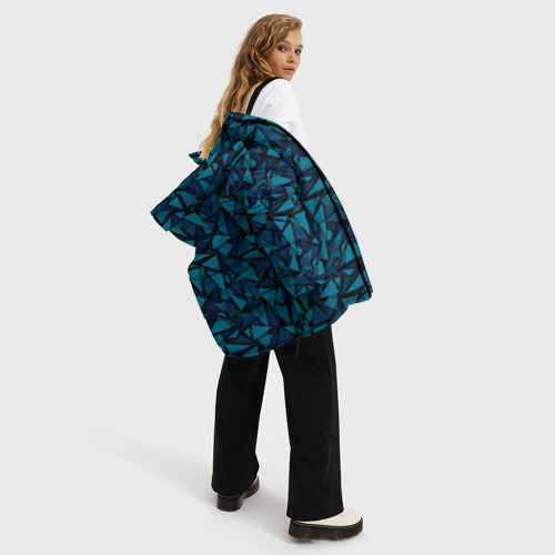 Женская зимняя куртка Oversize Синий  полигональный паттерн, цвет черный - фото 5