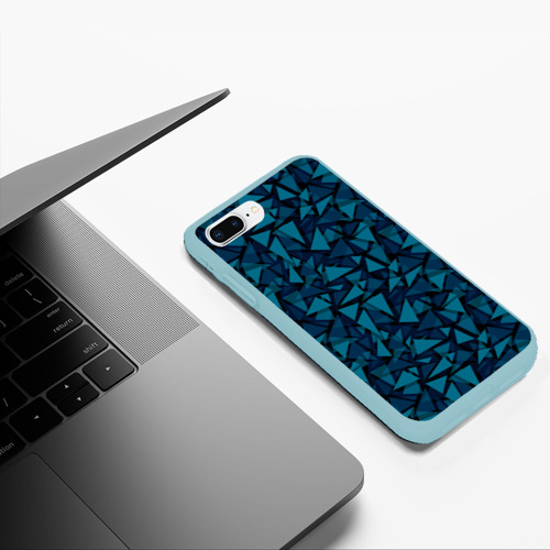 Чехол для iPhone 7Plus/8 Plus матовый Синий  полигональный паттерн, цвет мятный - фото 5