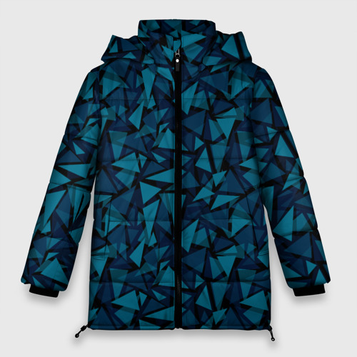 Женская зимняя куртка Oversize Синий  полигональный паттерн, цвет черный