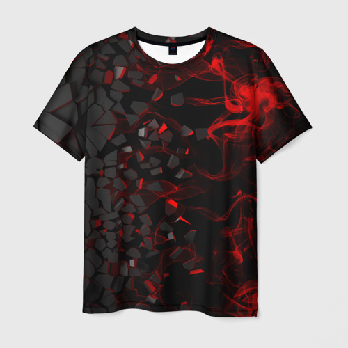 Мужская футболка с принтом 3Д Разлом 3D Плиты и огонь, вид спереди №1