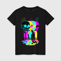 Женская футболка хлопок 4 черепа skulls neon