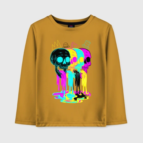 Детский лонгслив хлопок 4 черепа skulls neon