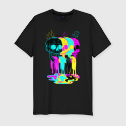 Мужская футболка хлопок Slim 4 черепа skulls neon