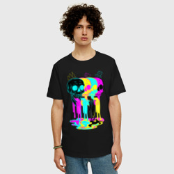 Мужская футболка хлопок Oversize 4 черепа skulls neon - фото 2