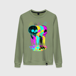 Женский свитшот хлопок 4 черепа skulls neon