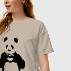 Женская футболка хлопок Oversize Панда лайк любовь Panda love - фото 2