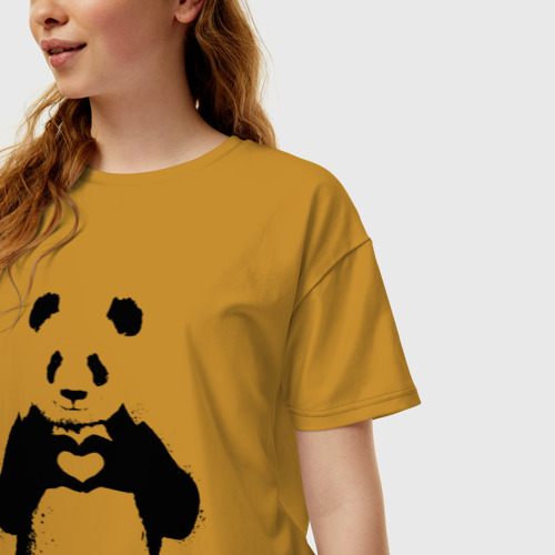 Женская футболка хлопок Oversize Панда лайк любовь Panda love, цвет горчичный - фото 3