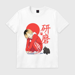 Мужская футболка хлопок Кенма Козуме с котиком Haikyuu