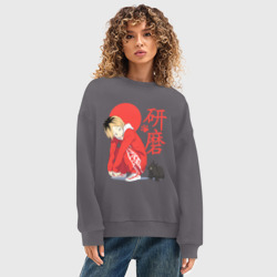 Женский свитшот oversize без начеса хлопок Кенма Козуме с котиком Haikyuu - фото 2