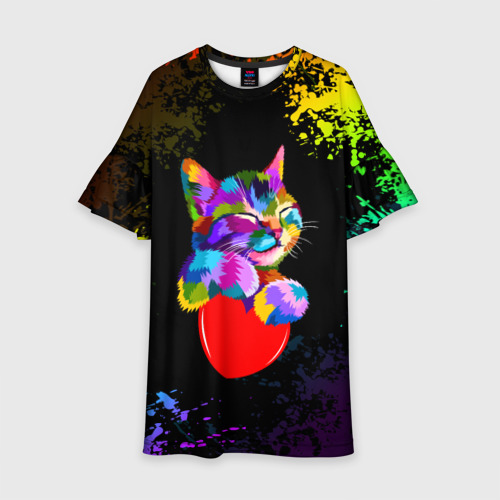Детское платье 3D Радужный котик Rainbow kitty, цвет 3D печать