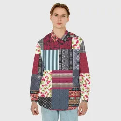 Мужская рубашка oversize 3D Деревянные отделочные пэчворк узоры - фото 2