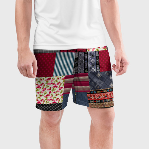 Мужские шорты спортивные Деревянные отделочные пэчворк узоры, цвет 3D печать - фото 3