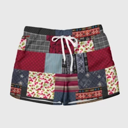 Женские шорты 3D Деревянные отделочные пэчворк узоры