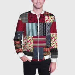 Мужской бомбер 3D Деревянные отделочные пэчворк узоры - фото 2