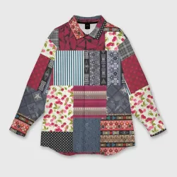 Мужская рубашка oversize 3D Деревянные отделочные пэчворк узоры