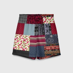 Детские спортивные шорты 3D Деревянные отделочные пэчворк узоры