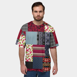 Мужская футболка oversize 3D Деревянные отделочные пэчворк узоры - фото 2