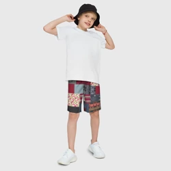 Детские спортивные шорты 3D Деревянные отделочные пэчворк узоры - фото 2