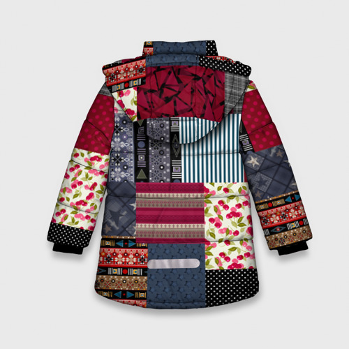 Зимняя куртка для девочек 3D Деревянные отделочные пэчворк узоры, цвет черный - фото 2