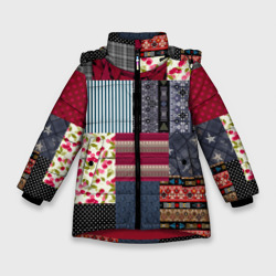 Зимняя куртка для девочки Деревянные отделочные пэчворк узоры