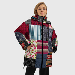 Женская зимняя куртка Oversize Деревянные отделочные пэчворк узоры - фото 2