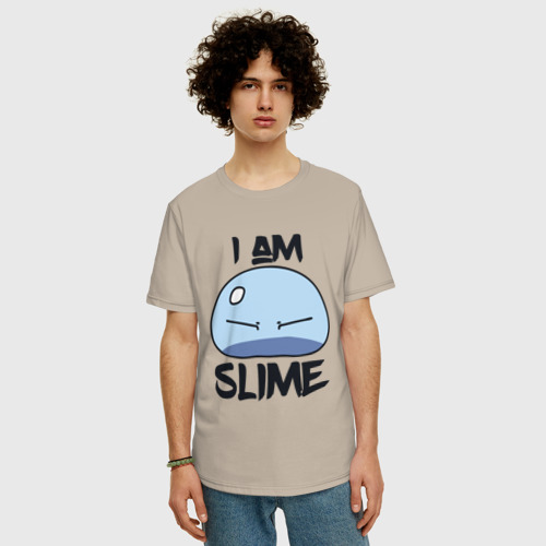 Мужская футболка хлопок Oversize I am slime, Я слизь, цвет миндальный - фото 3