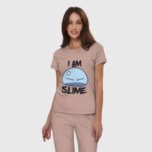 Женская пижама хлопок I am slime, Я слизь, цвет пыльно-розовый - фото 3