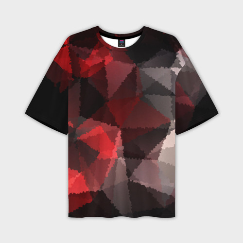 Мужская футболка oversize 3D Серо-красная абстракция, цвет 3D печать