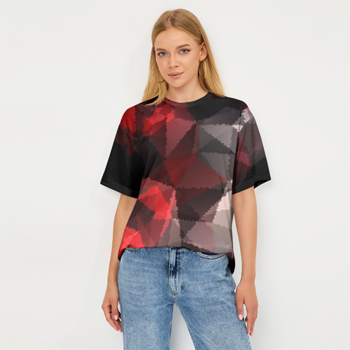 Женская футболка oversize 3D Серо-красная абстракция - фото 5